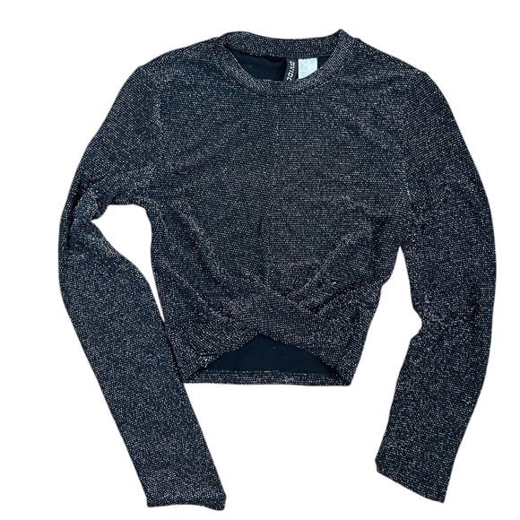 H&M Black Silver Long Sleeve Crop Blouse - Picture 1 of 5